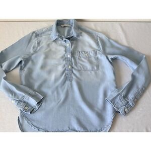Abercrombie & Fitch Women Light Wash Lyocell Chambray Popover Shirt Small Blue